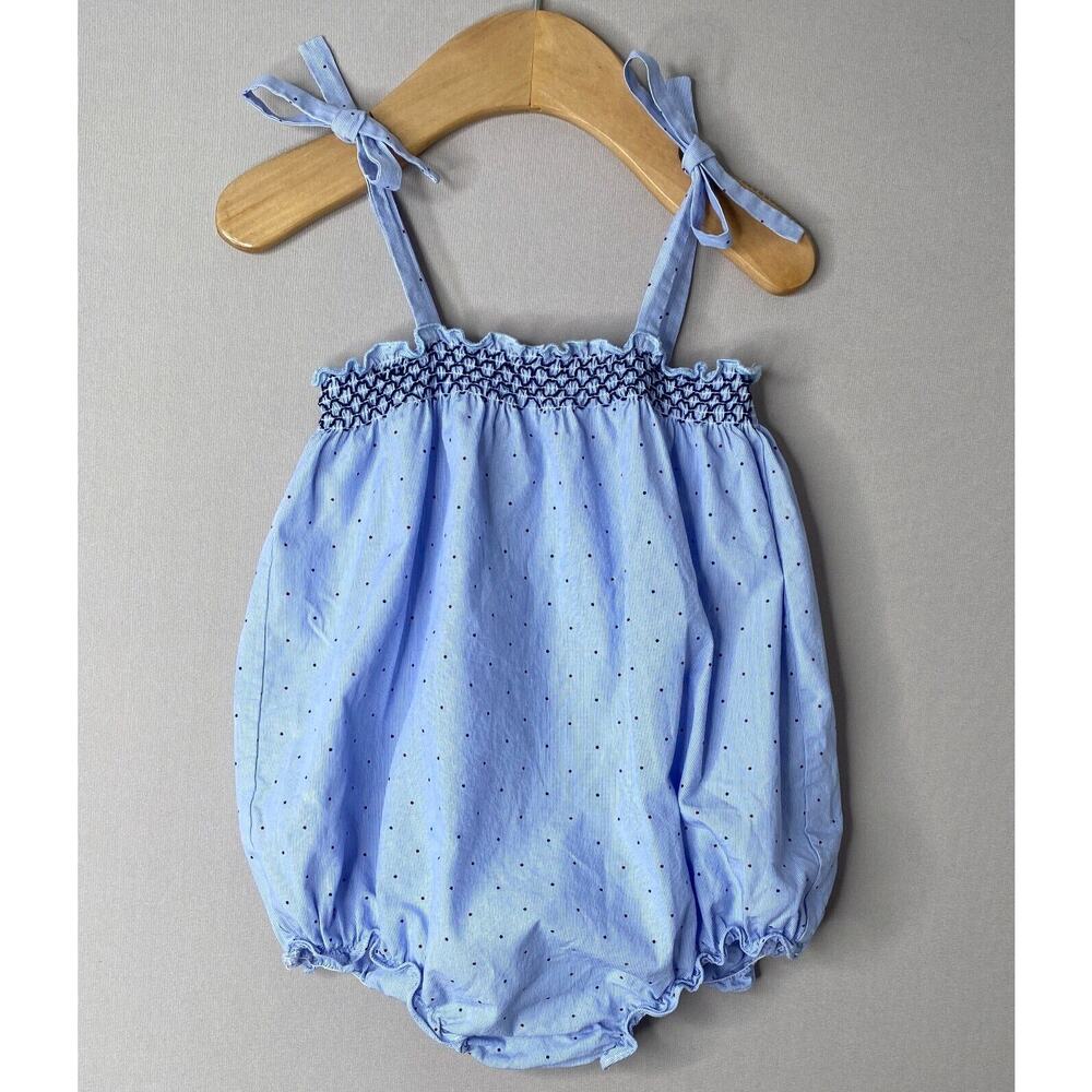 Laranjinha Blue/Red/White Smocked Polka Dot Bubble Romper Girls 18 Mo